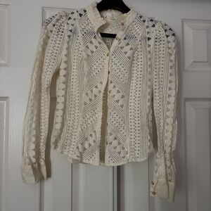 Anthropologie Cream Lace Patterned Blouse
